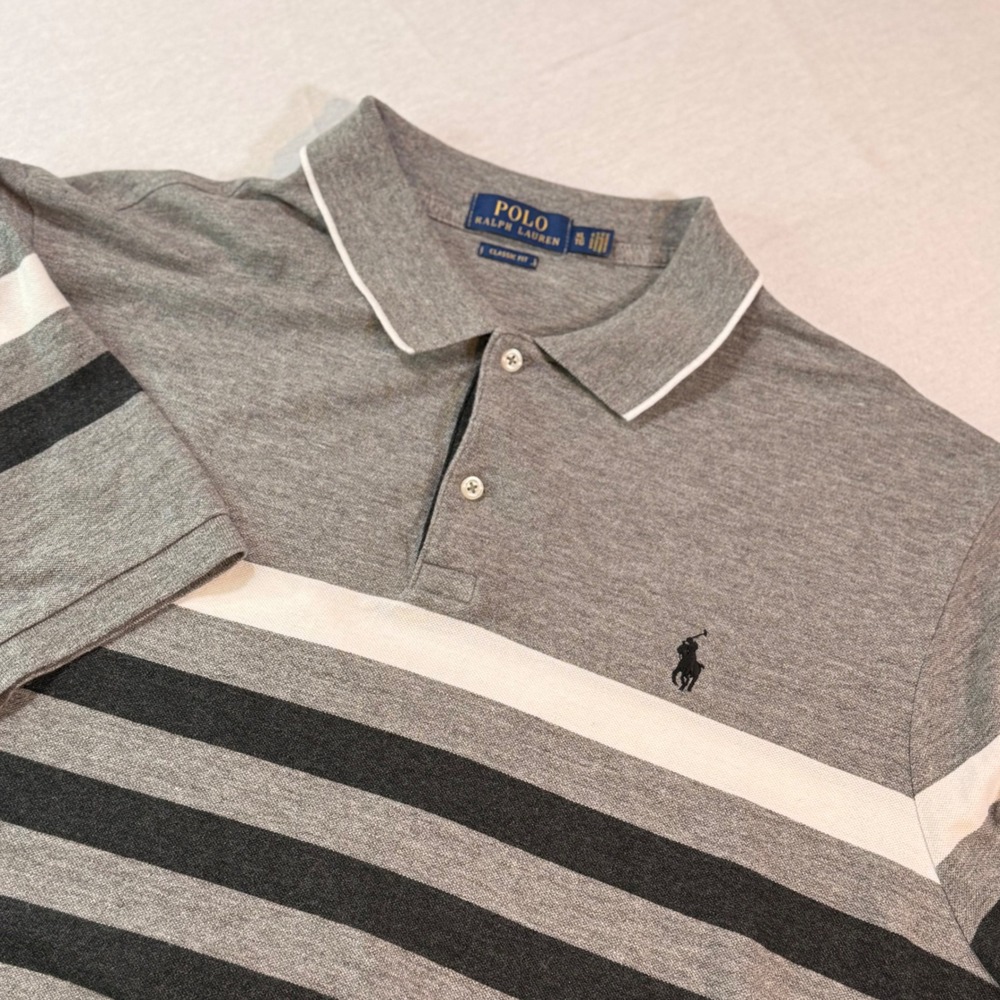 Polo Ralph Lauren XL Polo XL Grey Striped Classic Preppy Quiet Luxury Colorblock